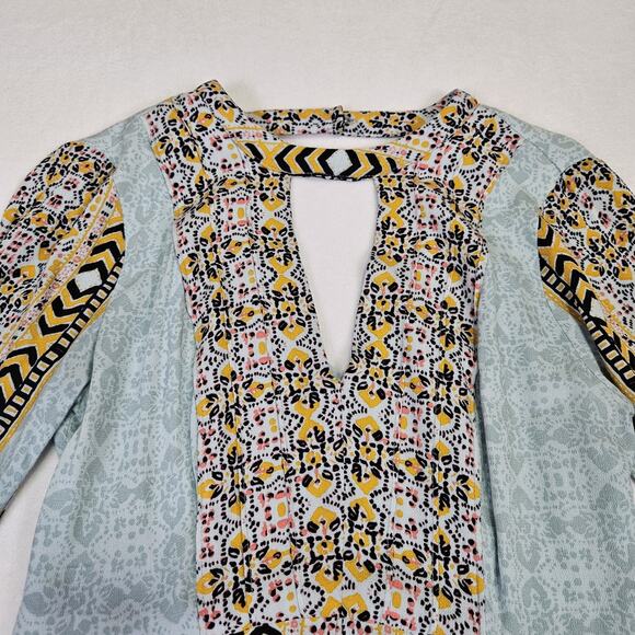 Free People Tegan Border Boho Mini Dress Floral Tunic Flowy Fairy Pockets Blue 4 - Picture 9 of 16